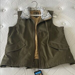 Olive Green Women's Vest with Faux Fur Collar